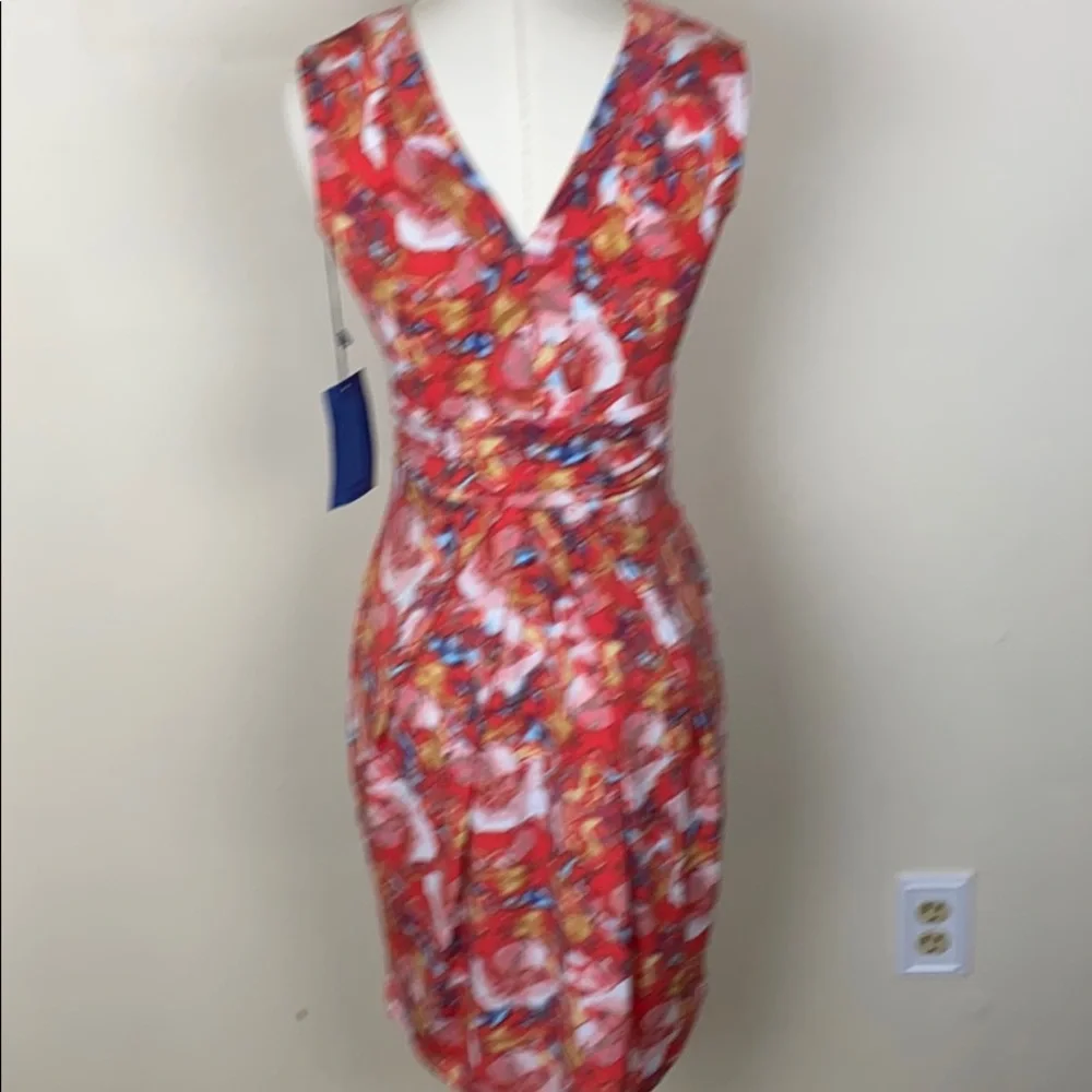 NWT SIMPLY VERA WANG Coral Pink Floral Midi Dress XS - Picture 4 of 13
